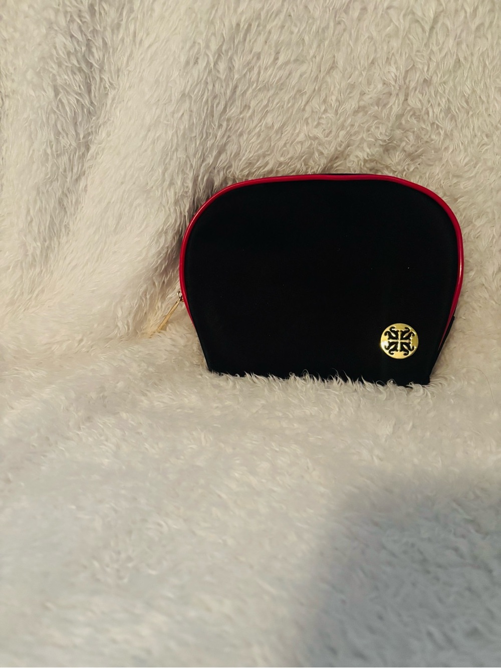 Rustic Cuff Black Cosmetic Pouch with Red Trim and Gold Emblem